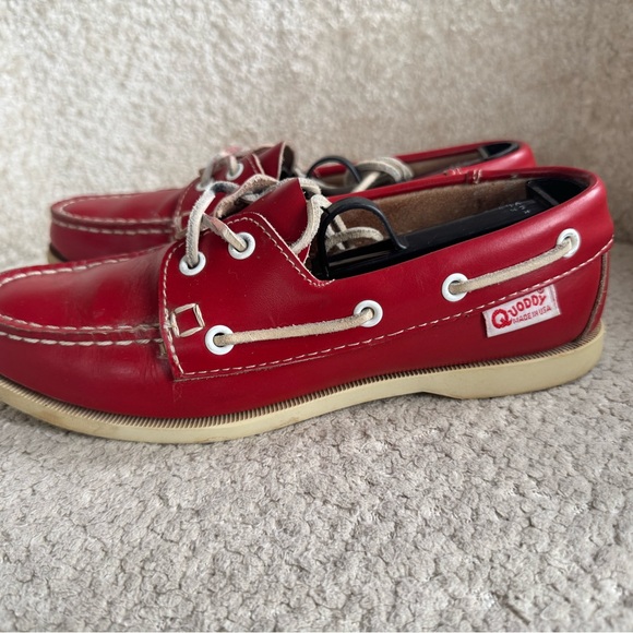 Quoddy Made In USA Red Leather Boat Shoes Womens 6.5 Handsewn Blucher Moc - Picture 3 of 11
